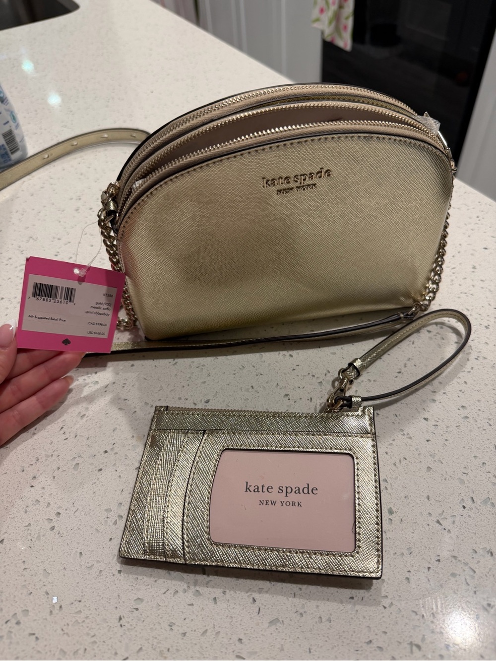 kate spade Metallic Gold Crossbody Bag with Separate card holder